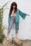 Silk polka dot fringe kimono