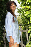 Floral embroidered peasant blouse (Light blue)