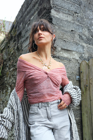 Pink lace ruched top