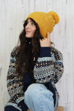 Pom pom knit beanie (Mustard)