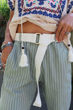 Sage green striped trousers