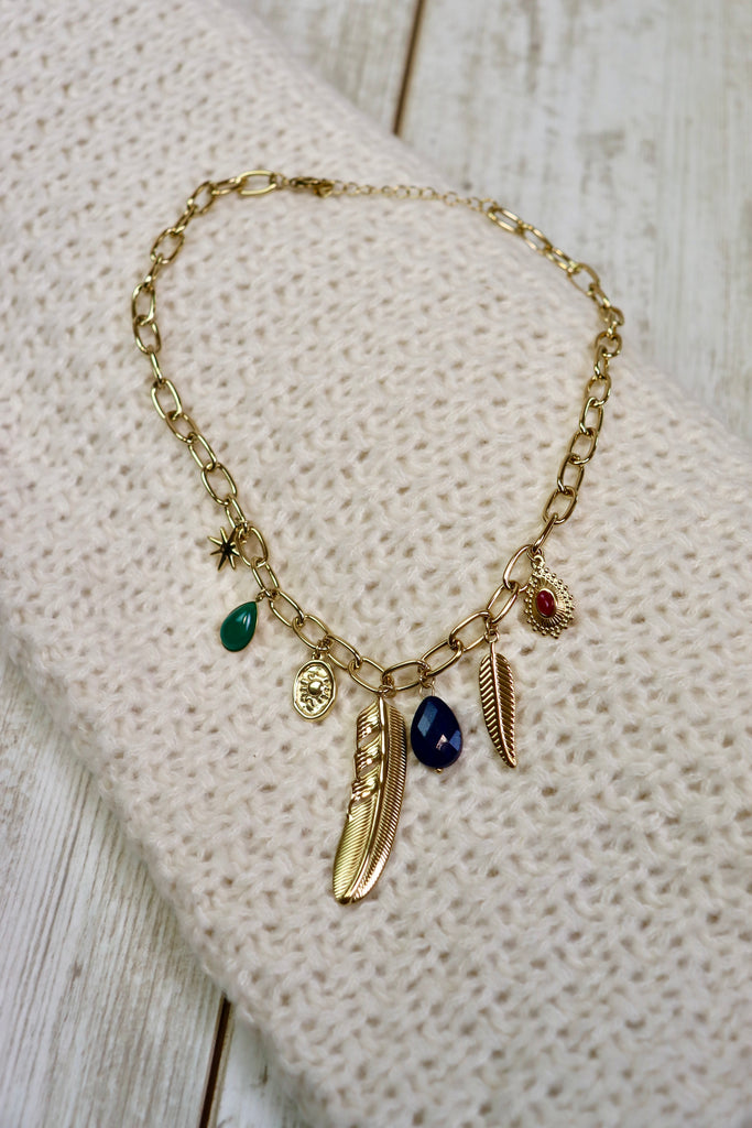 Feather charm necklace (Gold)