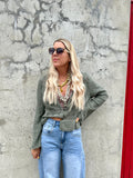 Crochet insert khaki blouse