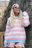 Pink stripe jumper with blue trim