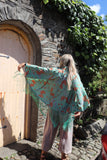 Mint fringed kimono