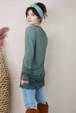 Khaki lace trim long sleeve tee