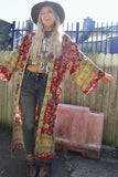 Long red floral kimono