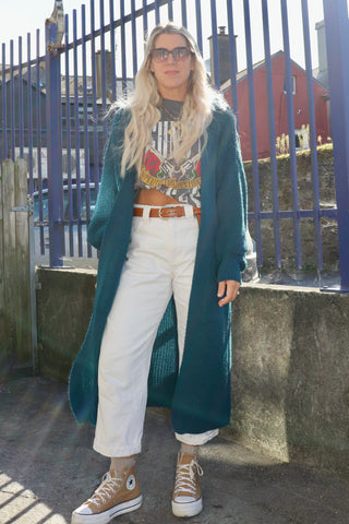 Teal long knit cardigan