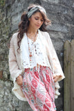 Embroidered frayed trim kimono