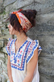 Orange border floral silky scarf