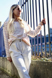 Striped button detail long sleeve tee