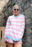 Pink stripe jumper with blue trim