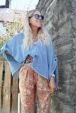 Washed blue linen top
