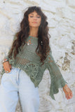 Khaki scalloped crochet top