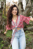 Red floral wrap top