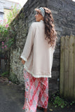 Embroidered frayed trim kimono