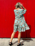 Turquoise and rust floral dress