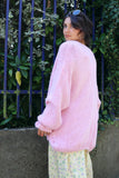 Ruffle sleeve pink cardigan