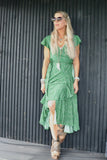 Green floral frill wrap dress