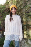 Lace end cable knit jumper