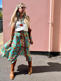 Peach and turquoise floral skirt