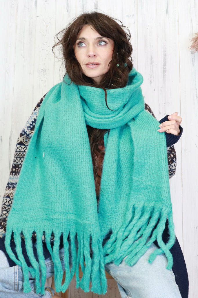Soft knit tassel scarf (Turquoise)