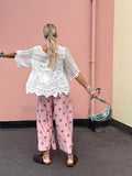 Scalloped floral crochet top (White)