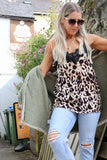 Leopard print lace trim cami