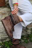 Taupe western wedge boots