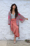 Pink floral silk fringe kimono