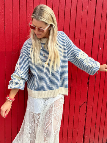 Embroidered stripe jumper