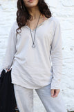 Button detail long sleeve tee (Cream)