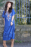 Floral embroidered blue dress
