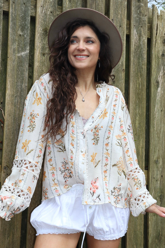 Floral crochet insert blouse