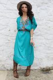 Floral embroidered turquoise dress