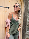 Khaki lace trim silky cami