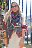 Embroidered fringe star scarf (Grey)