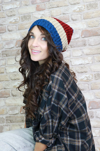 Striped knit beanie (Blue)