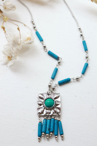 Turquoise beaded tassel necklace
