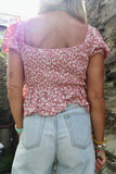 Pink floral shirred blouse