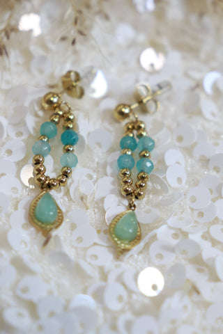 Agate beaded drop earrings (Gold)
