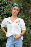 Floral embroidered cheesecloth blouse