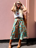 Peach and turquoise floral skirt