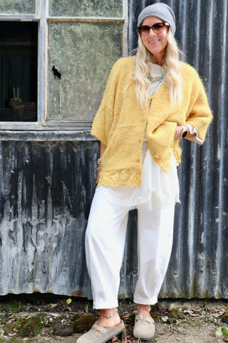 Lace trim mustard cardigan