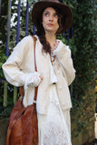 Lace trim beige cardigan