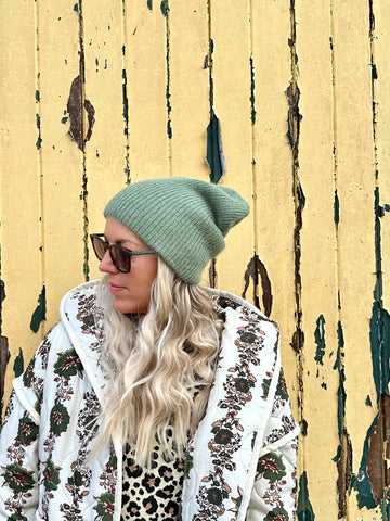 Sage green knit beanie