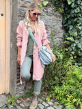 Light pink ruffle sleeve long cardigan