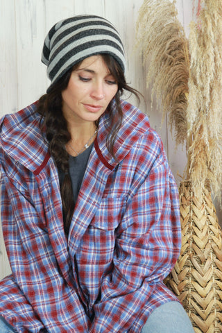 Light grey striped beanie