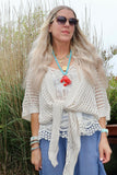 Beige open knit wrap cardigan
