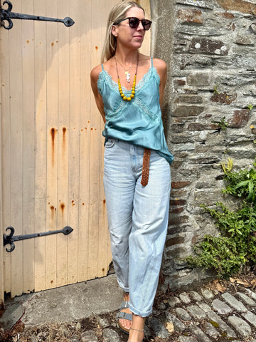 Lace embellished cami (teal blue)